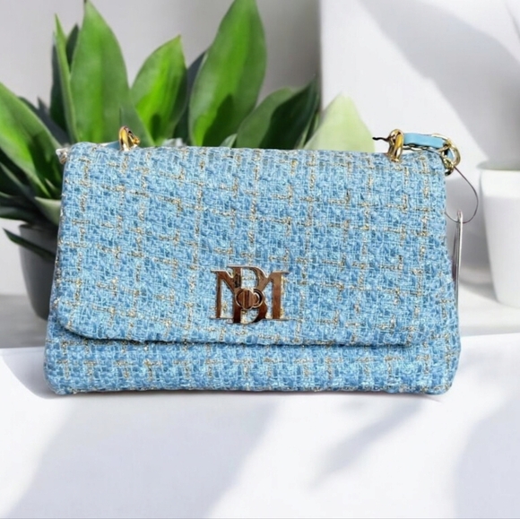 NWT Badgley Mischka Blue Tweed Messenger Crossbody - Picture 6 of 8